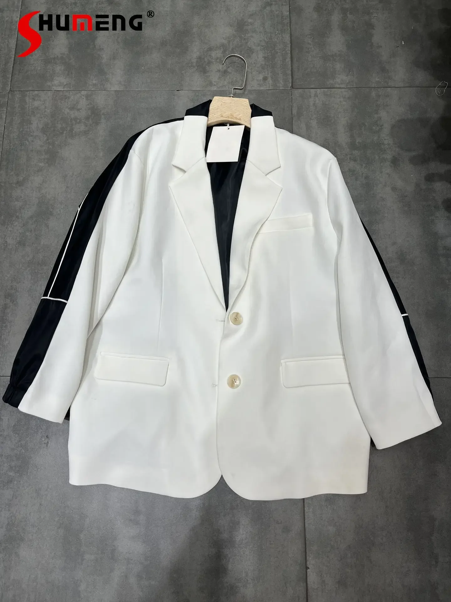 

Streetwear Color Contrast Patchwork Suit Jacket for Women 2022 New Spring Autumn Korean Style Loose-Fitting Casual Blazer Coat