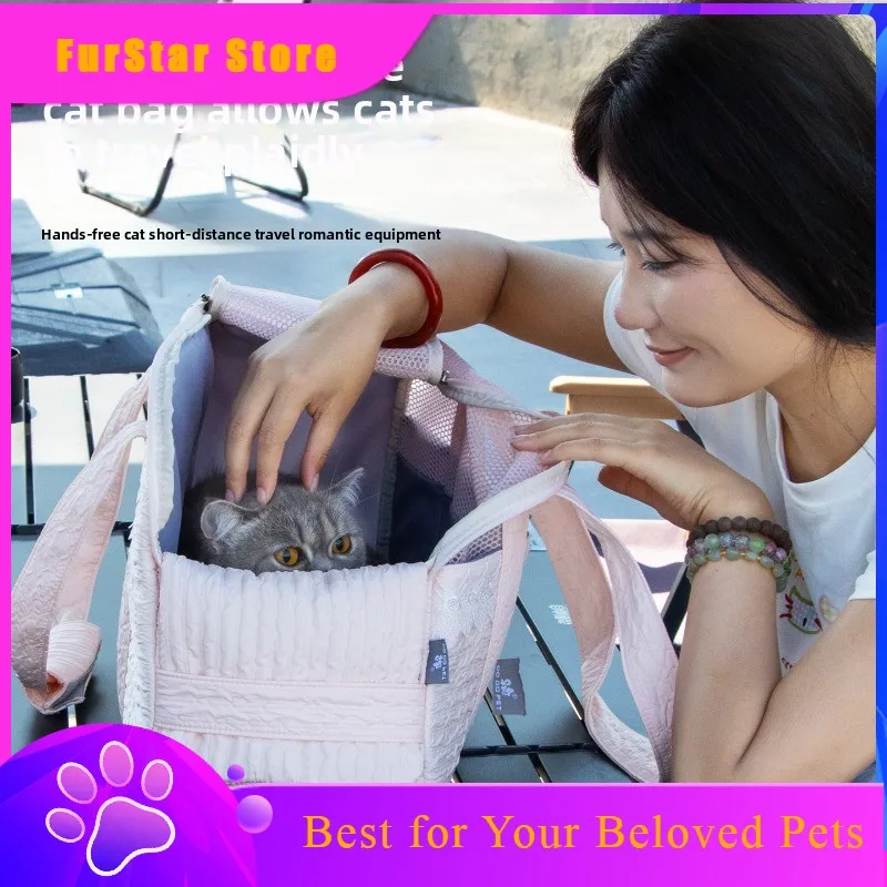 FurStarPink Lace Cat Carrier Pet Backpack Breathable Small Dog Bag Shoulder Handheld Outing Pet Seat Carrier Pack Puppies Breath