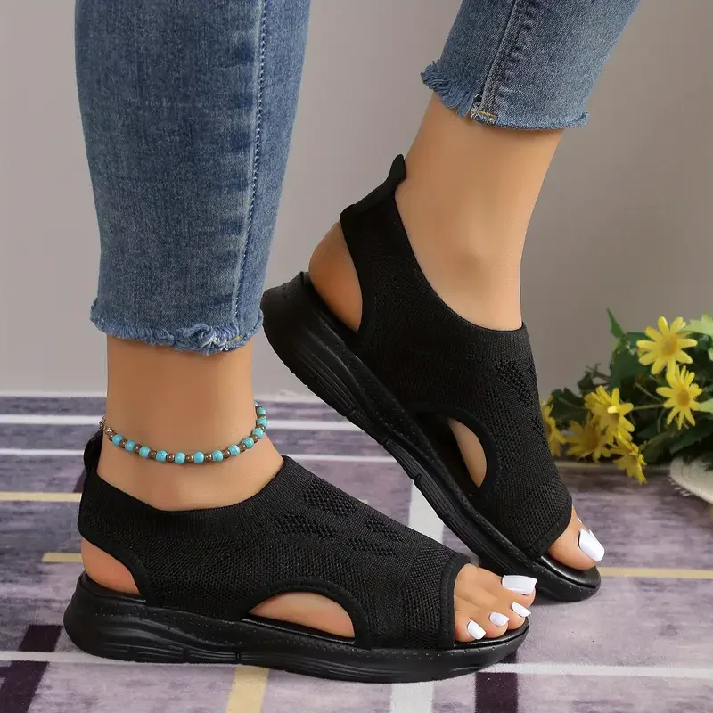 New Summer Fashion Comfortable Round Toe Thick Sole Solid Color Casual Sports Shoes Mesh Breathable Open-toe Sandals for Women