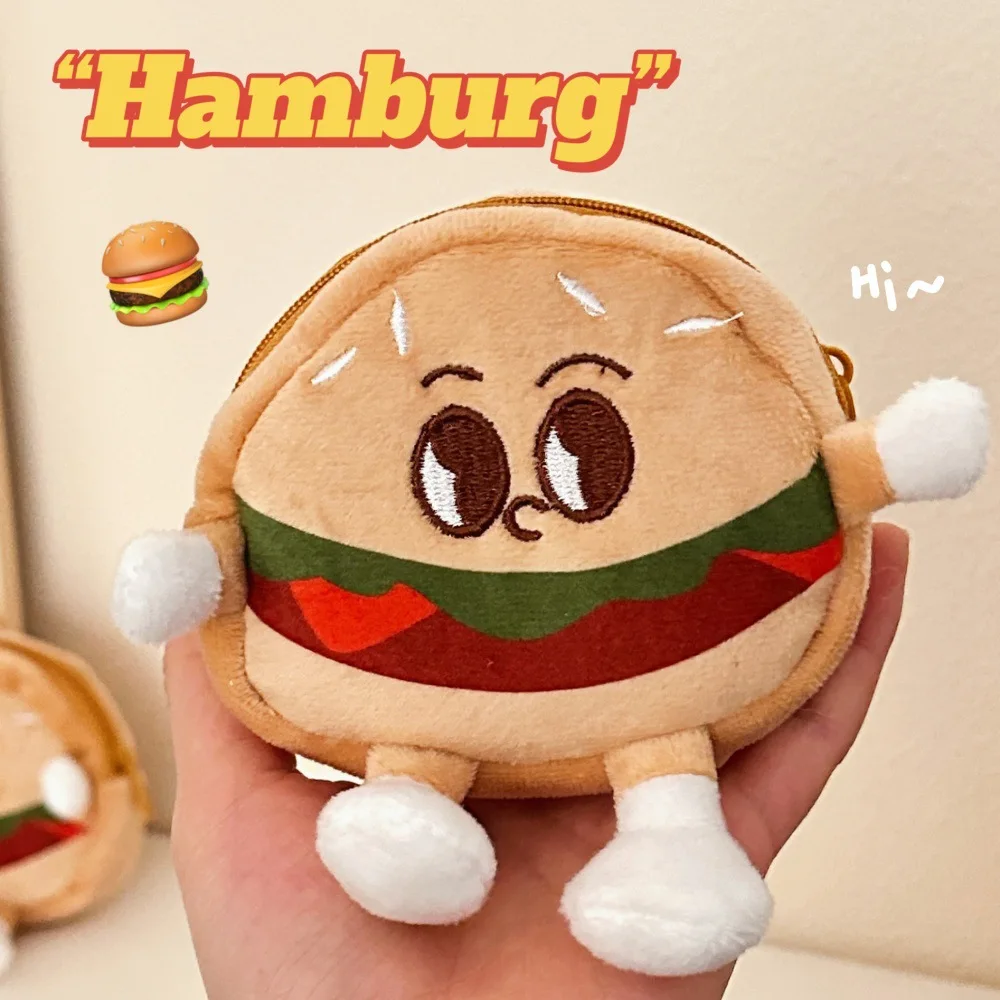 Cartoon Hamburger Shape Keyring Kawaii Portable Coin Wallet Pendant Keychain Zipper Storage Bag Wallet Key Chains Couple Gifts