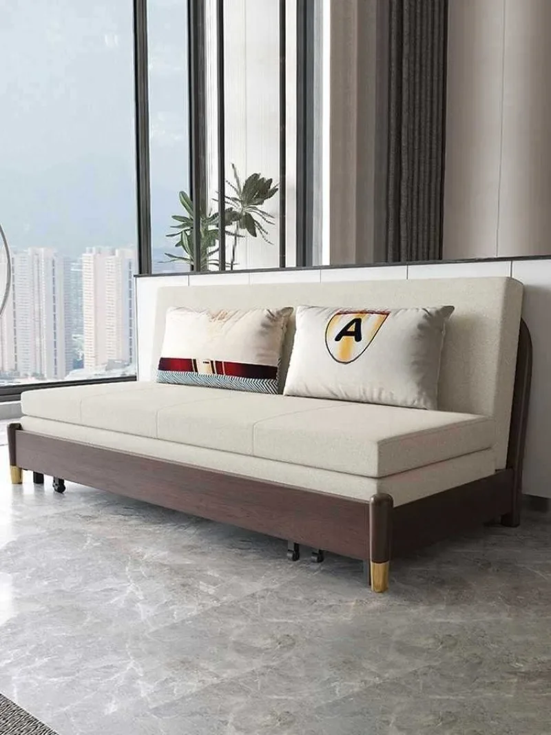 Factory Direct 2026 Solid wood sofa bed dual-purpose small apartment Internet celebrity living room multi-functional single sofa