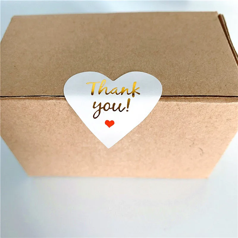 1000 Pcs/lot Cute Gilding Gold Heart Thank You Handmade Cake Packaging Sealing Label Kraft Sticker Baking DIY Gift Stickers