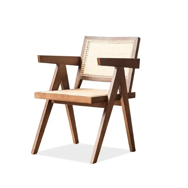 Nordic style rattan cane solid wood restaurant chair cafe french natural rattan wood rattan wicker furniture dining chair