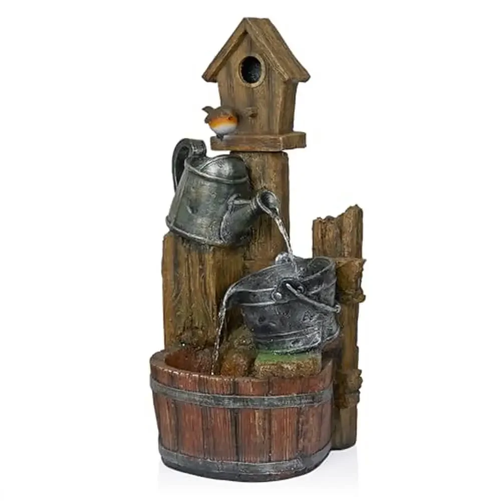 Birdhouse Wood Water Fountain LED Lights Multicolor Garden Decor 32