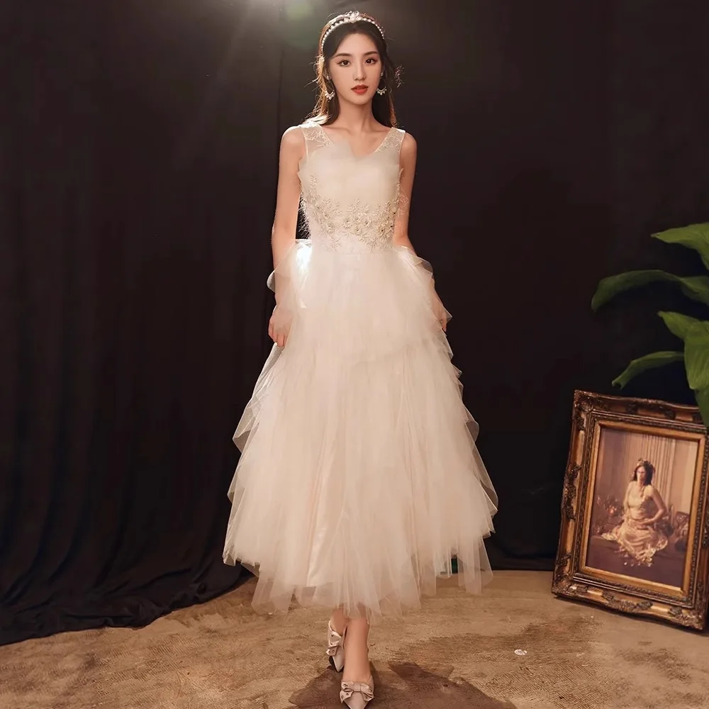 Champagne Color Evening Gown Women's 2026 New Fairy Tale Birthday Party Ball High-End Sensation Maids Dress Art Exam