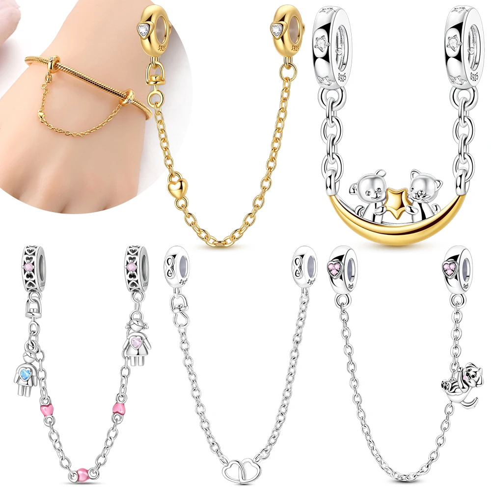 

Оригинальная серебряная цепочка для пары 925, золотой цвет, персиковое сердце, луна, кошка, бусины, подходят для браслета, женский подарок на день Святого Валентина, ювелирные изделия своими руками