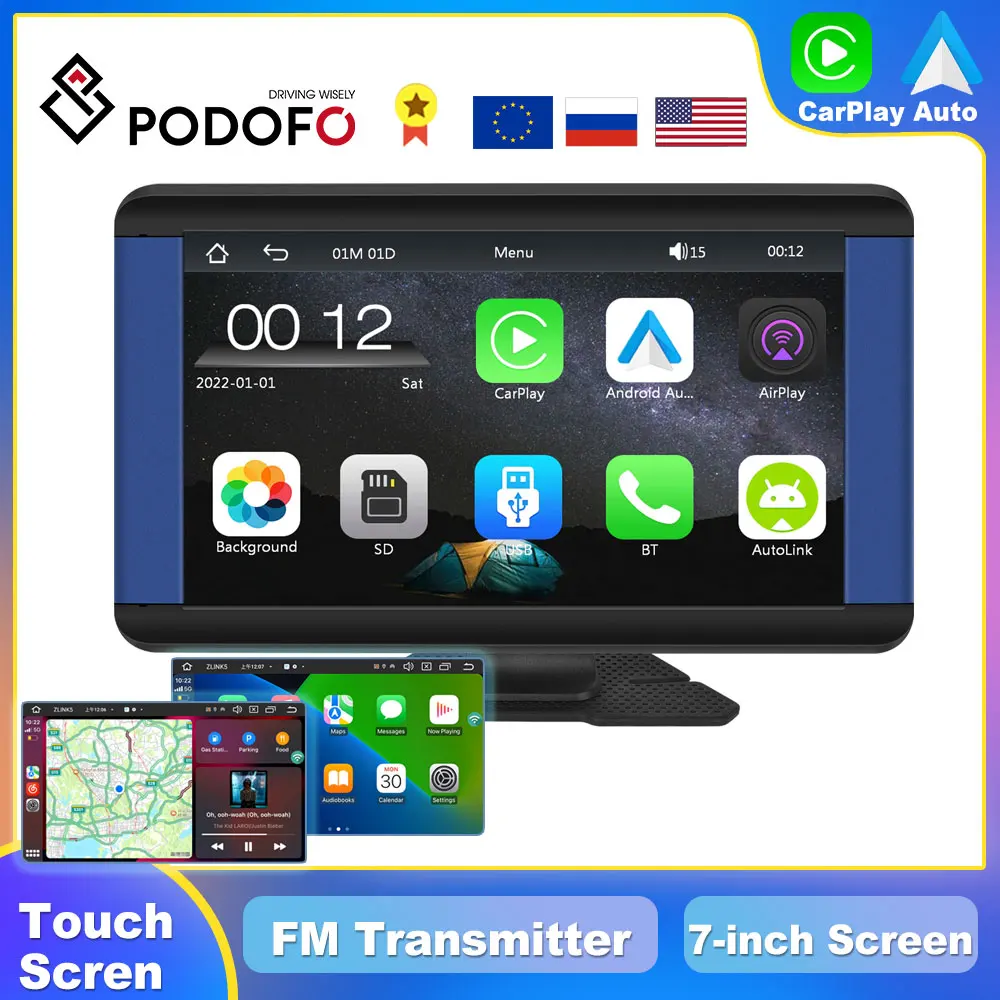

Podofo 7''Screen Carplay MP5 Portable Smart Player Supports Android Auto Wireless CarPlay Universal Car Multimedia Player
