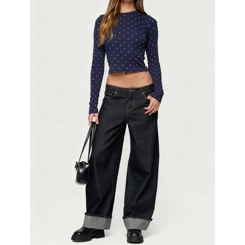 

Женские красные и черные футболки в горошек с длинным рукавом и круглым вырезом, облегающие футболки Y2k, костюм на Хэллоуин, топ Lady Bug