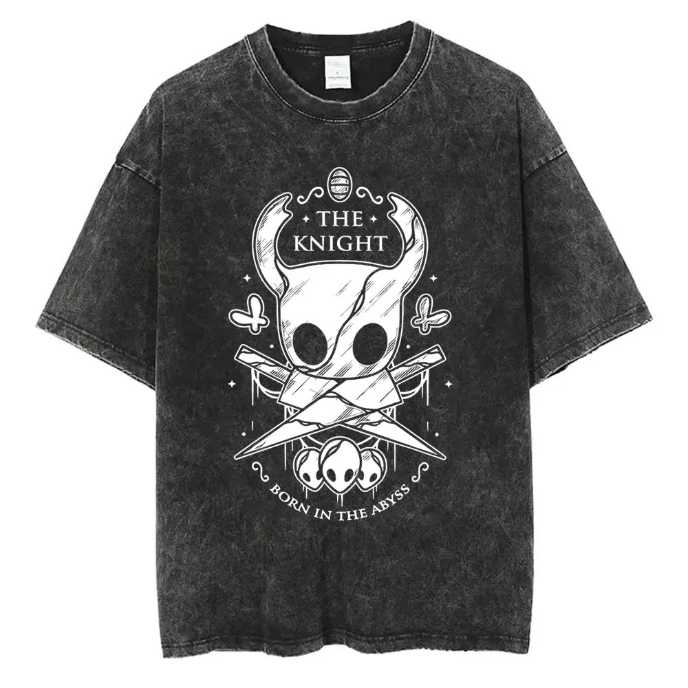 

Game Hollow Knight Print Washed T-shirt Men Women Fashion Casual Cotton T-shirts Unisex Vintage Oversized Short Sleeve T Shirts