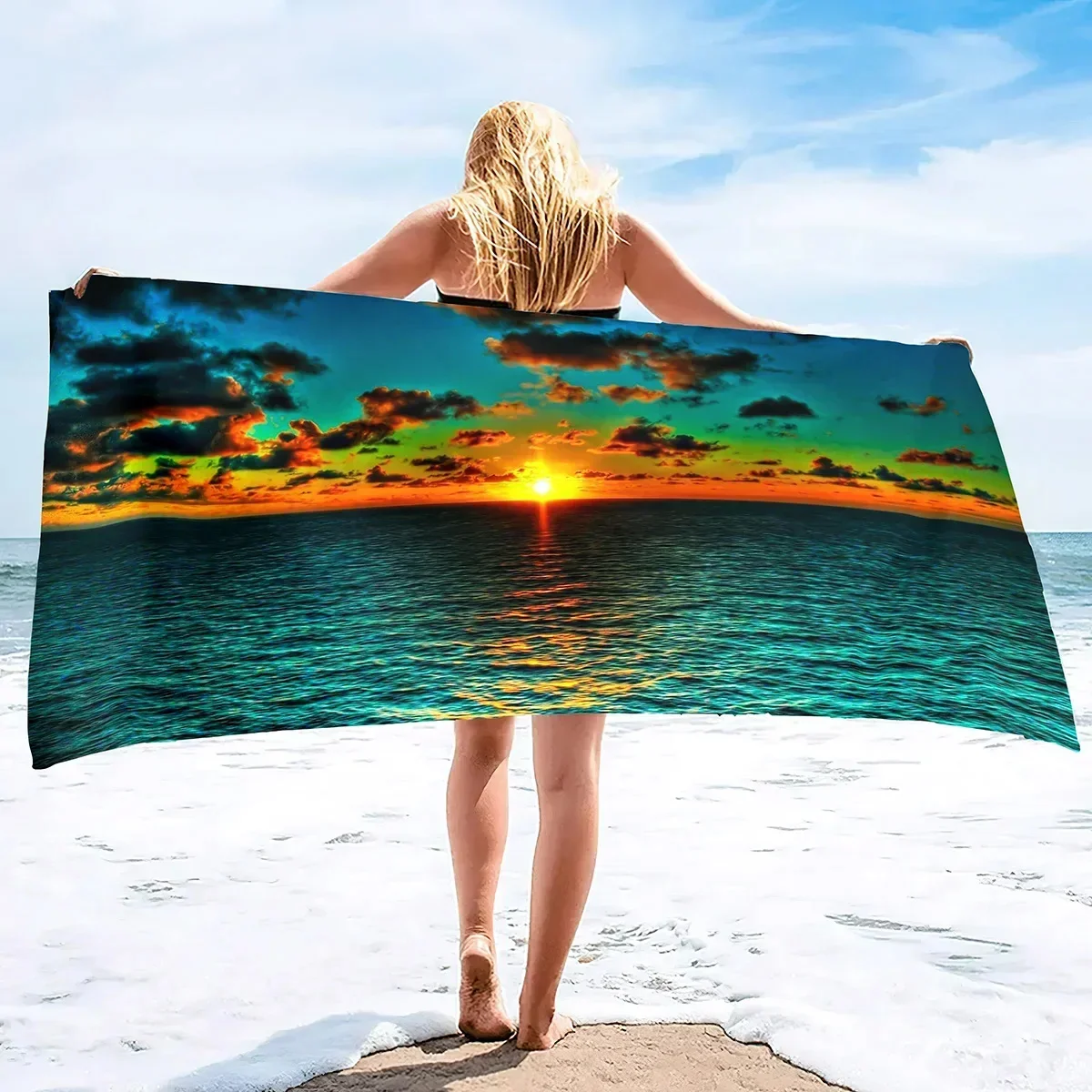 

Beach towel sunset ocean pattern sunscreen windproof suitable for beach pool camping travel beach blanket