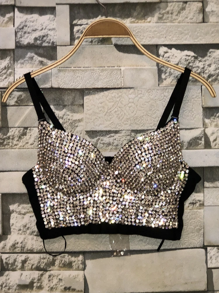 Rhinestone Bead Bustier Corset Pearls Diamond Push Up Night Club Bralette Women\'s New Fashion Bra Cropped Tops Plus Size