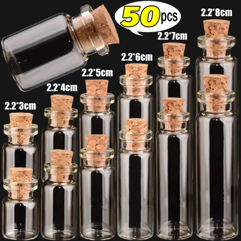 Small Glass Bottles with Cork Mini Glass Vials Transparent Empty Wishing Bottles Birthday Wedding Party Home Decoration Favors