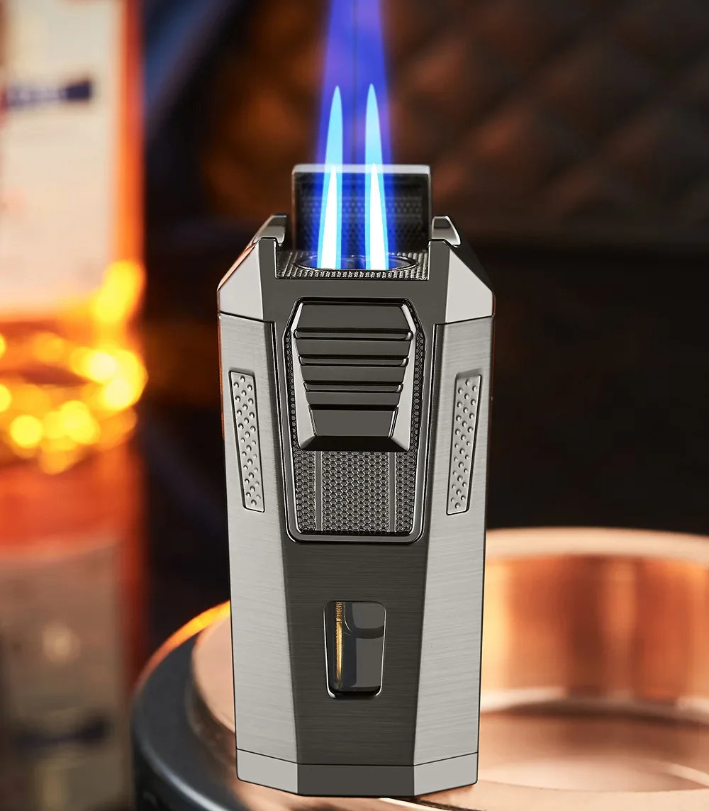 Dual-fire Direct-fire Windproof Cigar Lighter, Multifunctional High-end Durable Metal Inflatable Lighter Men's Gift