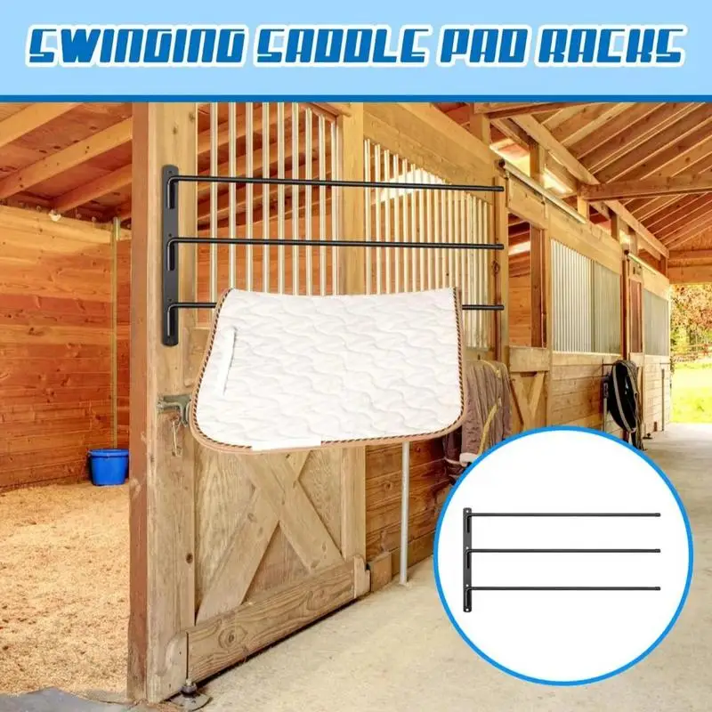 Horse Saddle Pad Rack 180 Degree Swing-Out Wall Mounted Sturdy Saddle Blanket Rack Attachment for Storage of Various Accessories