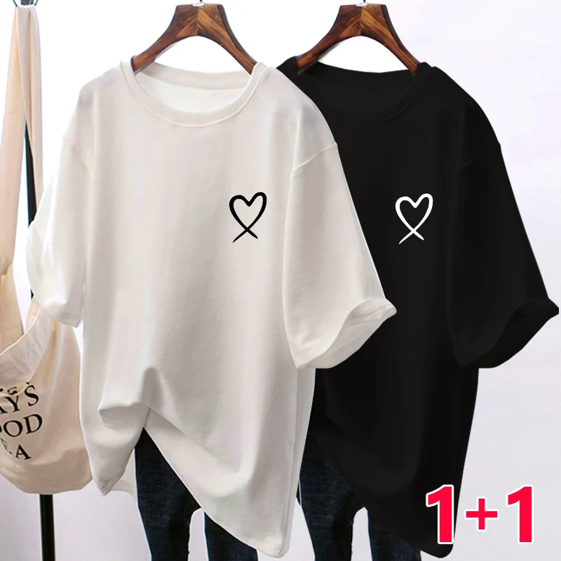 (7450 won per set of 2 sheets) Double-sleeved T-shirt overfitting mini heart T TS2573