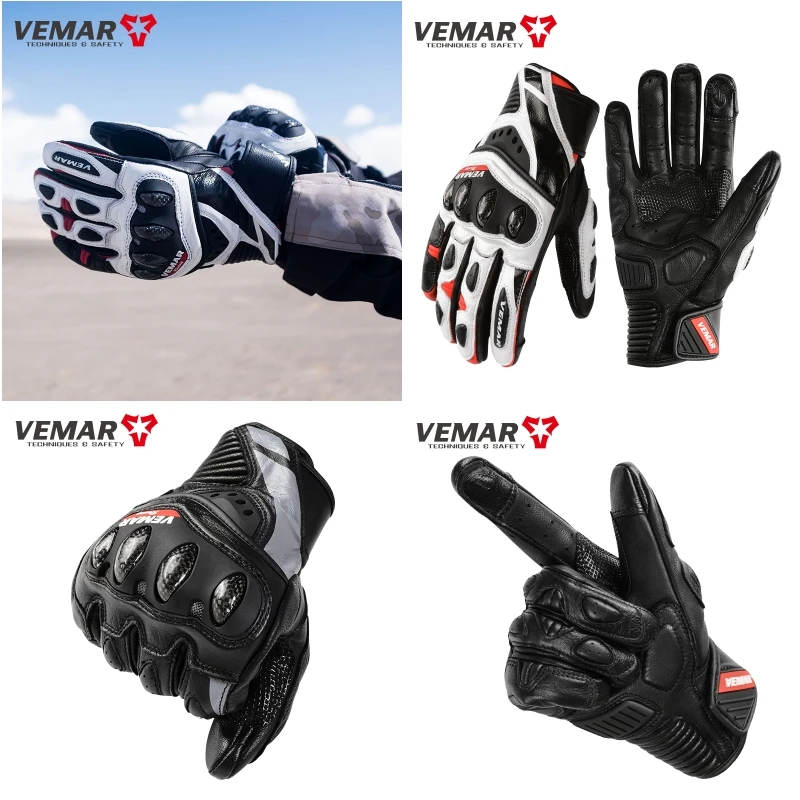 

White Retro Real Leather Motorcycle Gloves Full Finger Breathable Motorbike Gloves Motocross Shockproof Pads Protective Glove