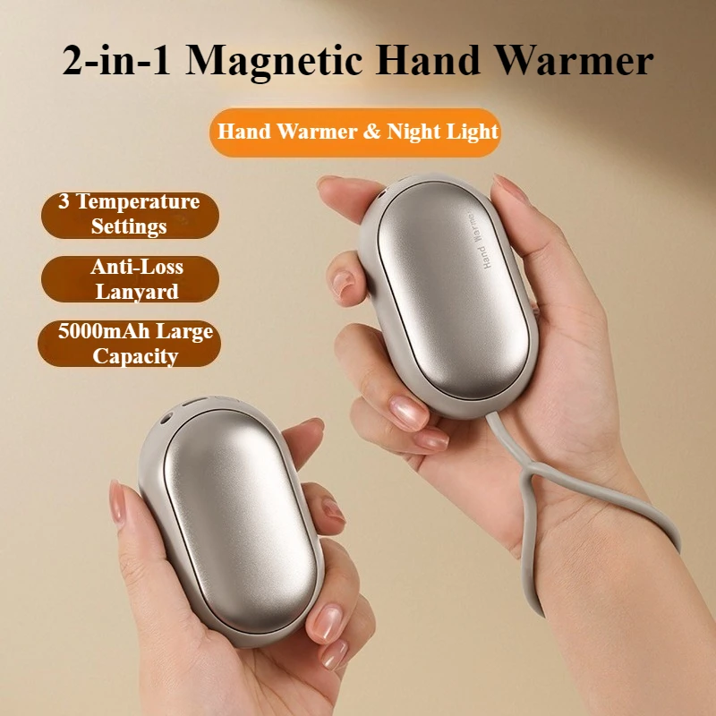 

Eary Portable 2-in-1 Magnetic Hand Warmer with Light 5000mAh USB Rechargeable 3 Level LED Display Winter Compact Pocket Heater