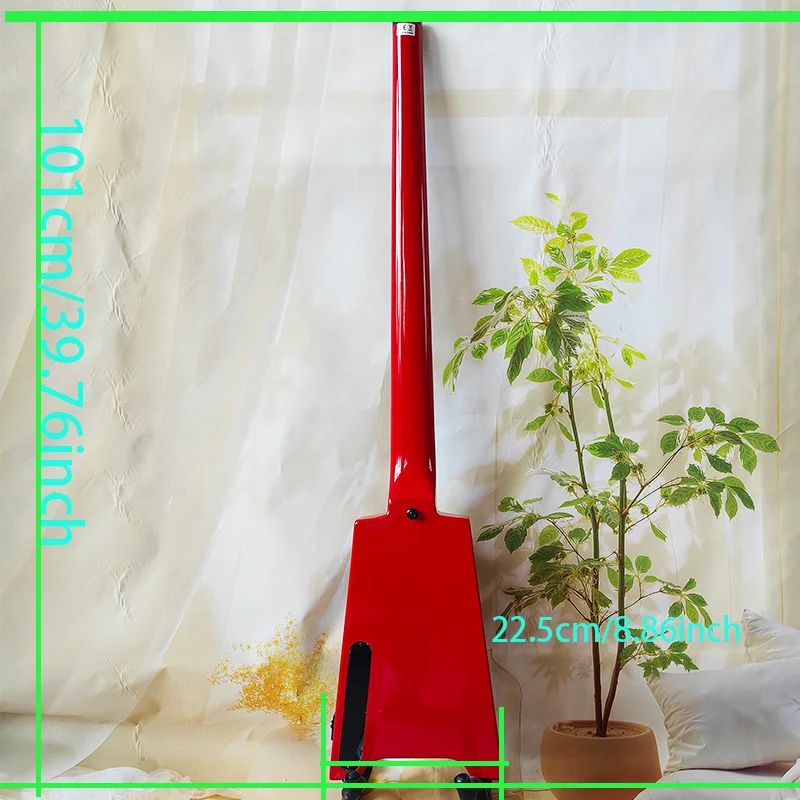 Lightweight headless electric bass, bright red and stylish look, four-string fixed pickup. Perfect for band rehearsals, rock stage performances. Shipped from local warehouse.
