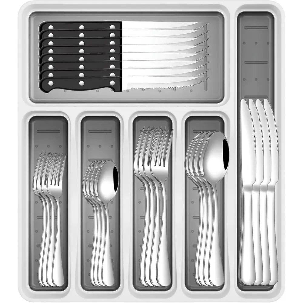 

49-Piece Silverware Set with Organizer, Stainless Steel Flatware Utensils Set for 8, Forks and Spoons Silverware Set Cutlery Set