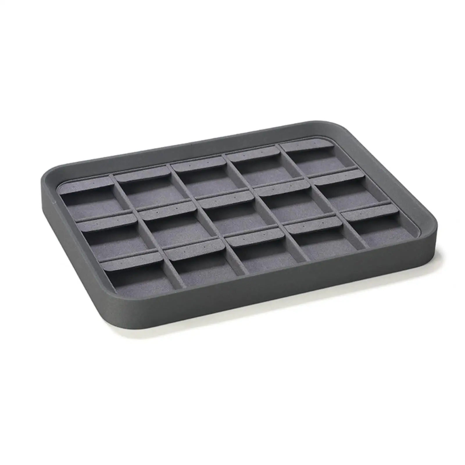 Storage Display Tray for Jewelry 15 Compartments Microfiber Lined Organizer Box for Vanity Retail Photography Use