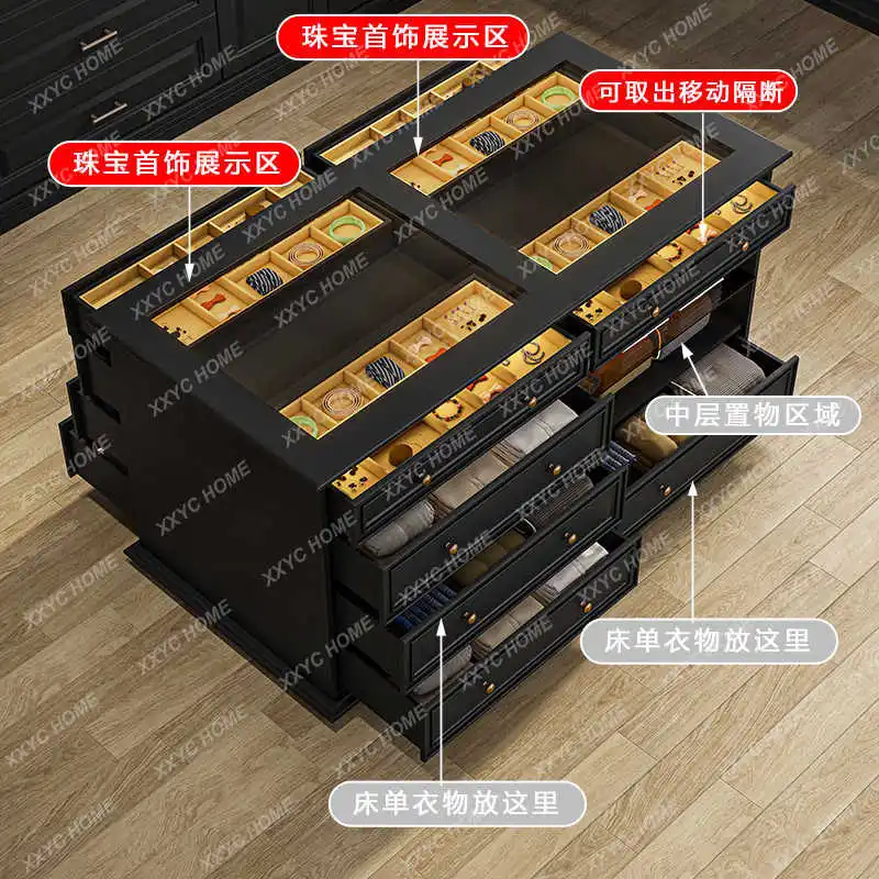 A Photo studio cloakroom, master bedroom, double-sided chest of drawers, combination drawers, storage, jewelry display cabinets