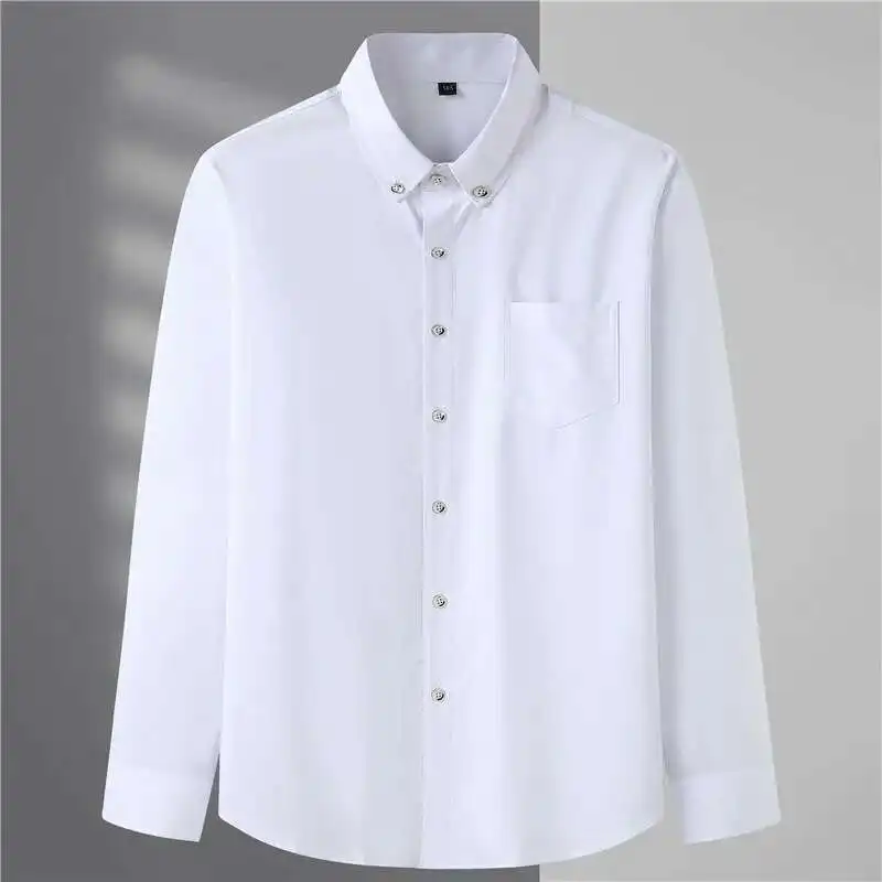 

Весенне-осенняя однотонная корейская одежда с длинными рукавами, мужская деловая рабочая рубашка на пуговицах, облегающие рубашки с карманами, большой размер 8XL