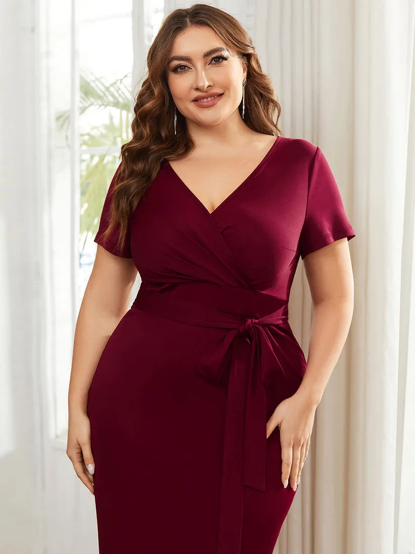 Plus size duża elegancka sukienka damska jednolity kolor dekolt w serek mikroelastyczny kolano dopasowana sukienka imprezę