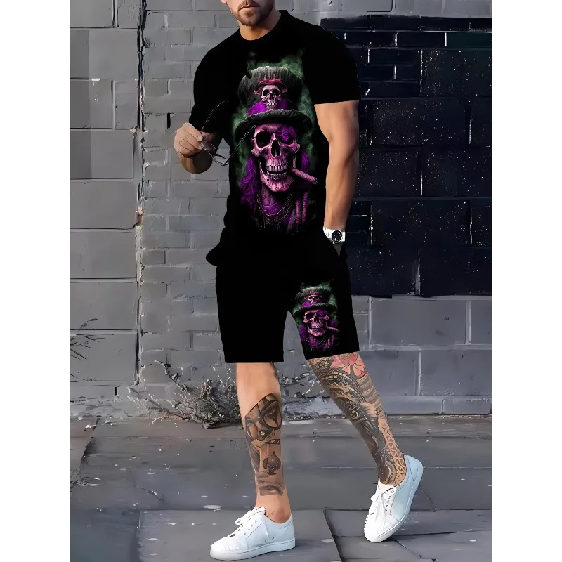 

2025 Fashion Trendy Men's 3D Printed T-shirt and Shorts Summer Street Polyester Home Comfort Clothing Set