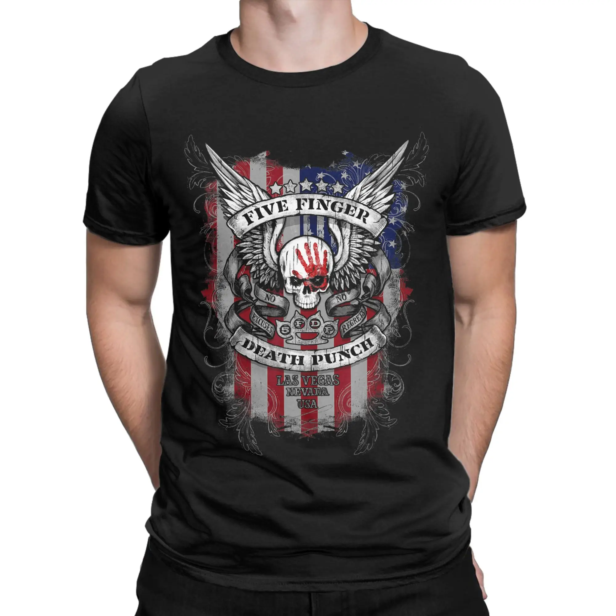 5FDP No Regrets Stars Stripes American Flag T Shirt Summer Pure Cotton T Shirts For Men's Design Tshirt Short-Sleeved Tees
