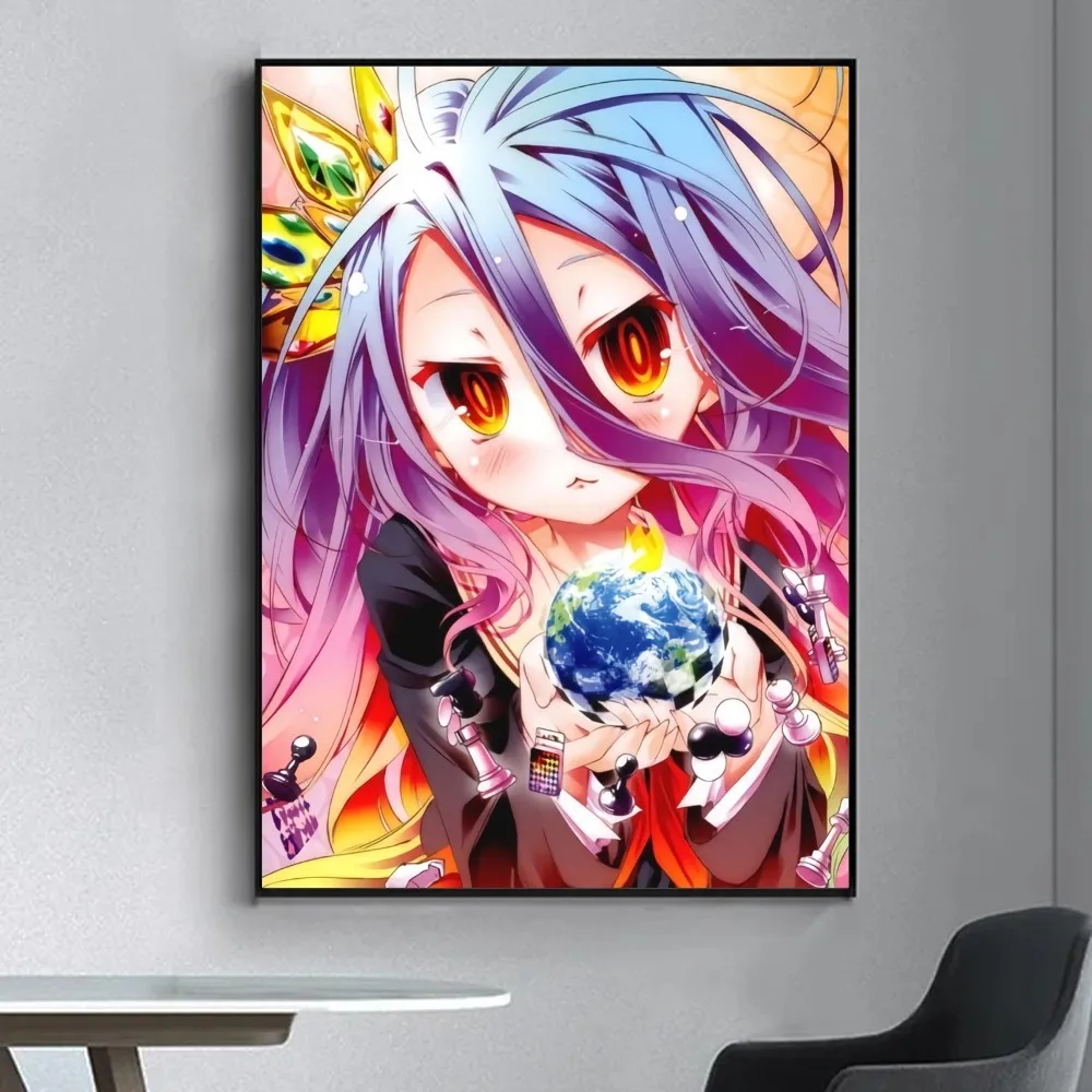 No game No life Poster Fancy Poster Wall Sticker for Living Room Bar Vintage Decorative Painting Middle