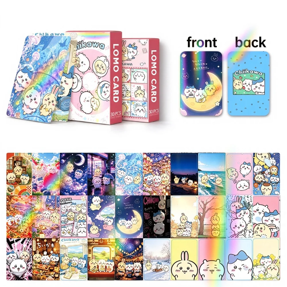 New Chiikawa 30Pcs Kawaii Holographic Photocards Collectors Edition Lomo Cards Hachiware Usagi Classic Image Photo Card for Fans