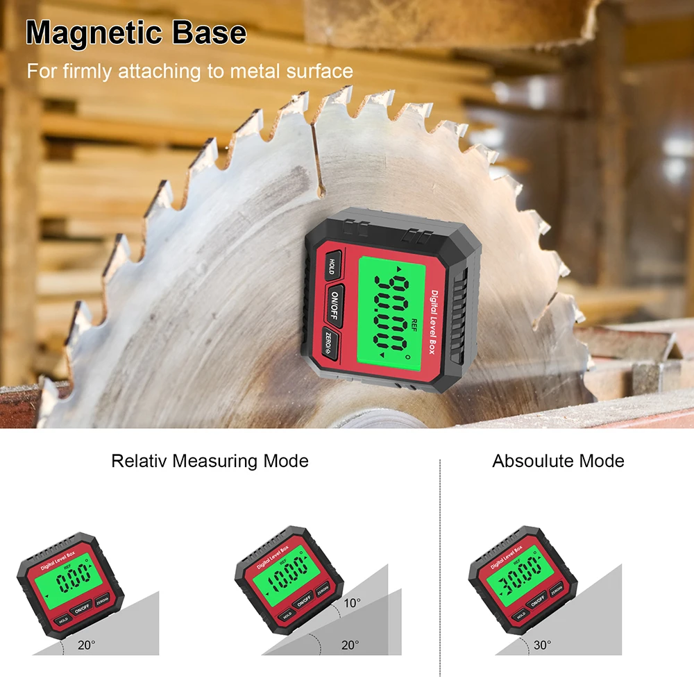 360 Degree Magnetic Digital Angle Meter Absolute and Relative Measurement Angle and Slope Conversion Inclinometer Protractor