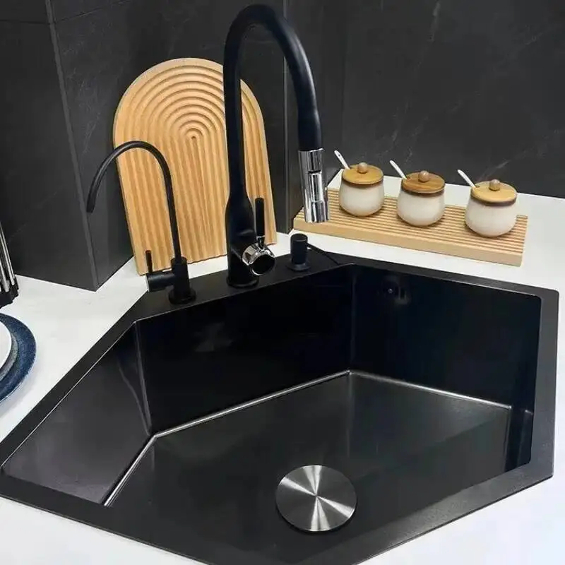 

304 Stainless Steel Special-shaped Sink for Kitchen Nano Corner Kitchen Sinks Small Apartment Large Single-slot Dishwashing Sink