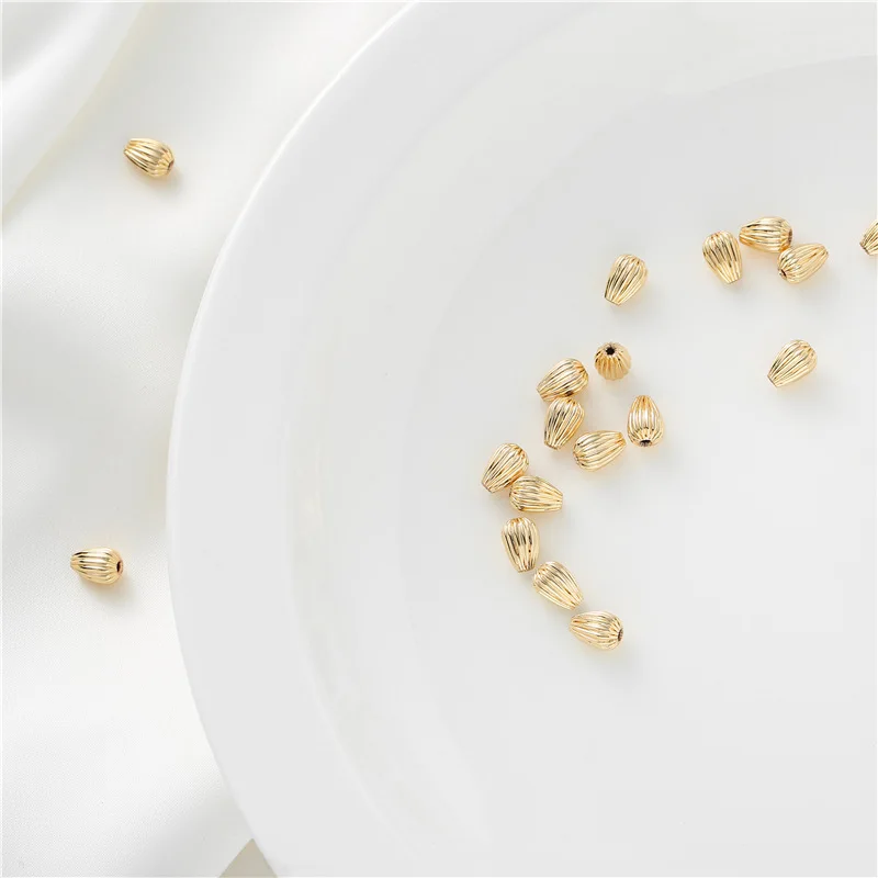 14K Gold Plated Copper Pumpkin Beads Waterdrop 5*7mm Through Hole for DIY Bracelet Necklace Earrings Jewelry Making Accessories