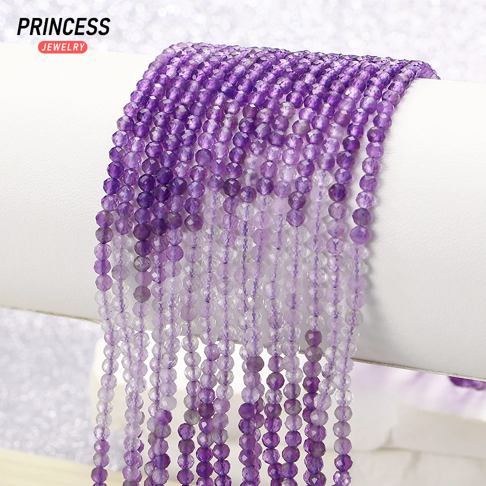 A+ Natural 3mm Gradient Amethyst Faceted Beads Loose Crystal Beads for Jewelry Making Bracelet Necklace DIY Accessories