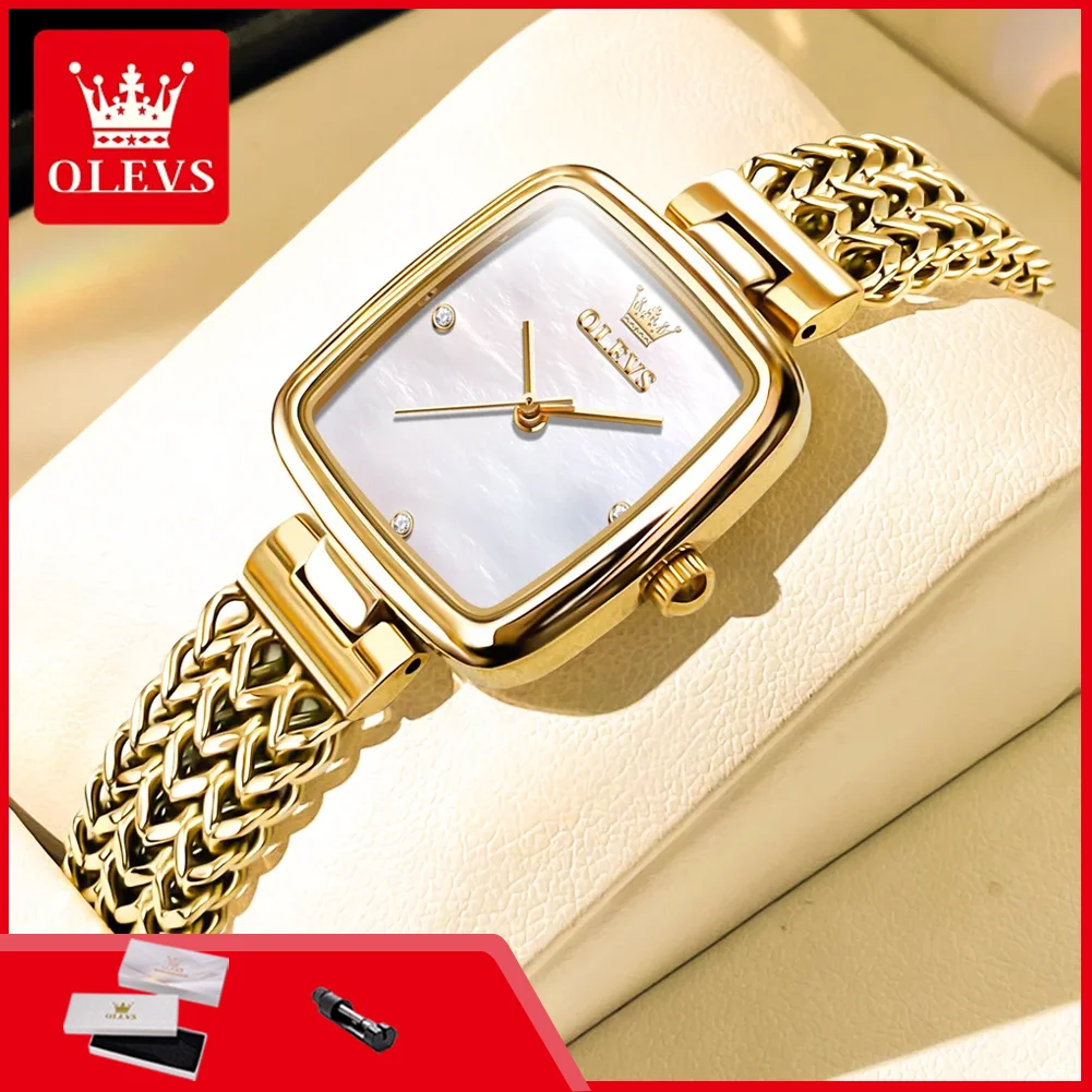 Relojes OLEVS 9948 para Mujer, Reloj de Pulsera de Cuarzo Elegante y Sencillo de Lujo, Correa de Acero Inoxidable Sólido, Reloj Dorado con Esfera Cuadrada, Reloj para Dama