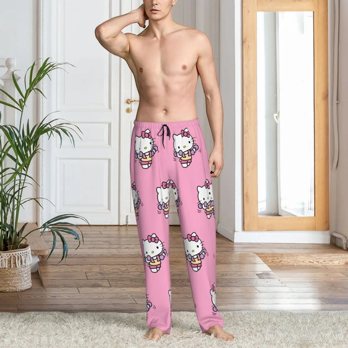 Custom Men Hello Kitty Pajama Pants Printed Cute Cat Sleep Sleepwear Bottoms with Pockets