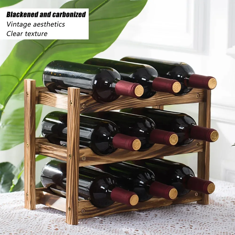 Wine Storage Rack Household Red Wine Grid Kitchen Pantry Bar Standing Wooden Vin Decoration Holders Counter Top Storage Shelf