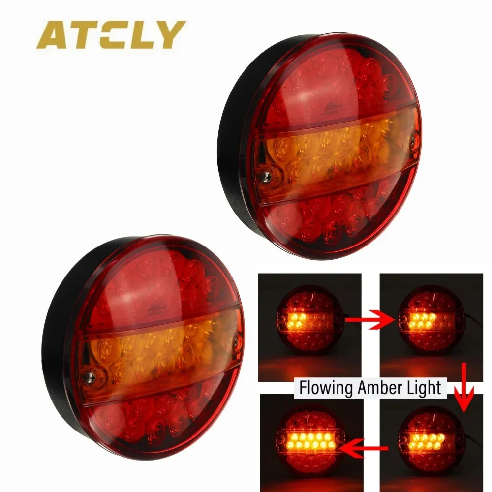 

2/4PCS 12V-24V LED Tail Light Round 5.6 inch Hamburger Rear Brake Reverse Turn Stop Signal Lamp RV Trailer Truck Caravan Lorry