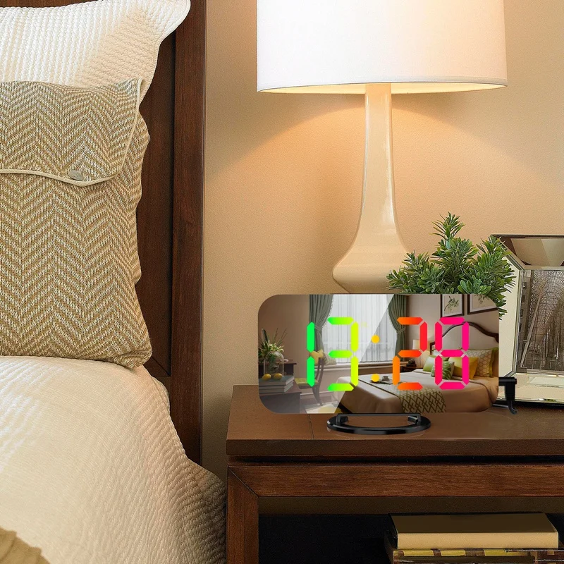 Полностью цифровой будильник RGB, красочный большой экран, умный зеркальный будильник, дисплей даты для украшения комнаты