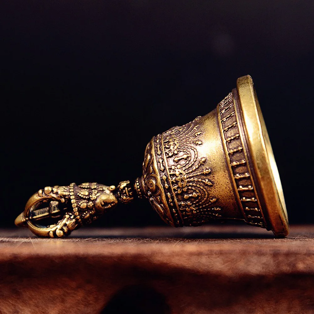 Tibetan Buddhist Vajra Bell Retro Brass Ornament Meditation Alter Pray Singing Bell Amulet Feng Shui Home Decoration
