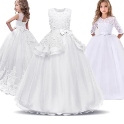 Girls Princess Bridesmaid Dress For Wedding Long Dress Girl Birthday Party Prom Gown Kids White Formal Pageant Vestidos 5-14Yrs