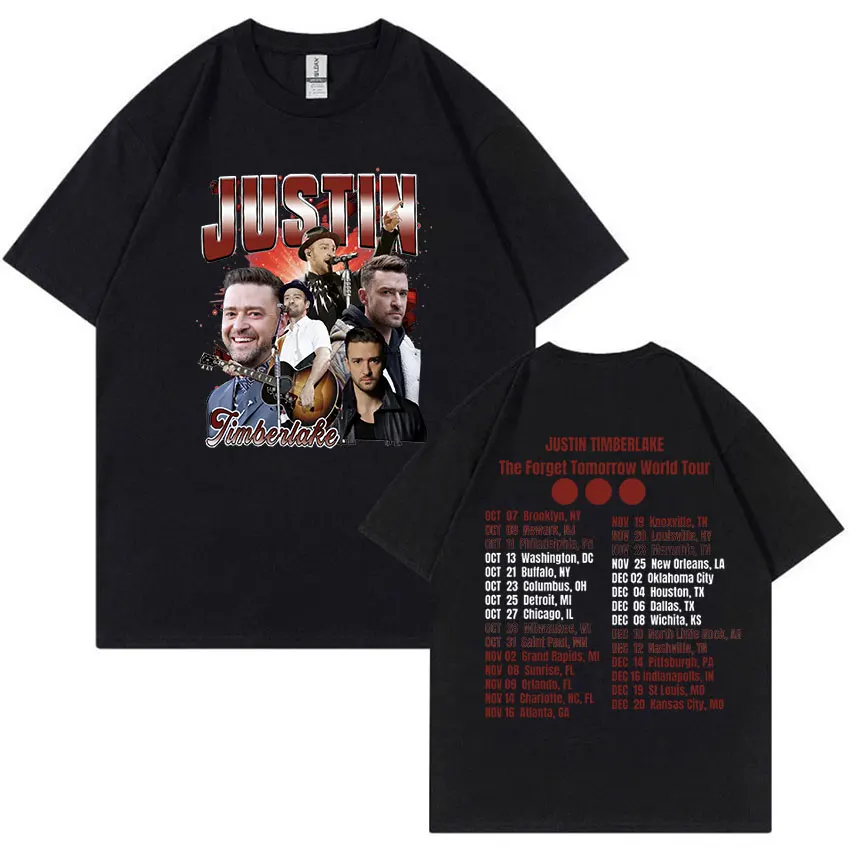 Singer Justin Timberlake Forget Tomorrow 2024 World Tour Graphic T Shirt Men's Hip Hop Retro Oversized Cotton T-shirt Streetwear