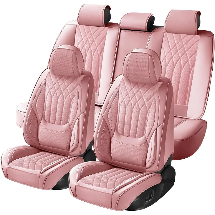 

Розовые чехлы на автомобильные сиденья, полный комплект, роскошная кожаная защита для автомобильных сидений, универсальная, подходит для большинства автомобилей, внедорожников, пикапов, грузовиков Pi