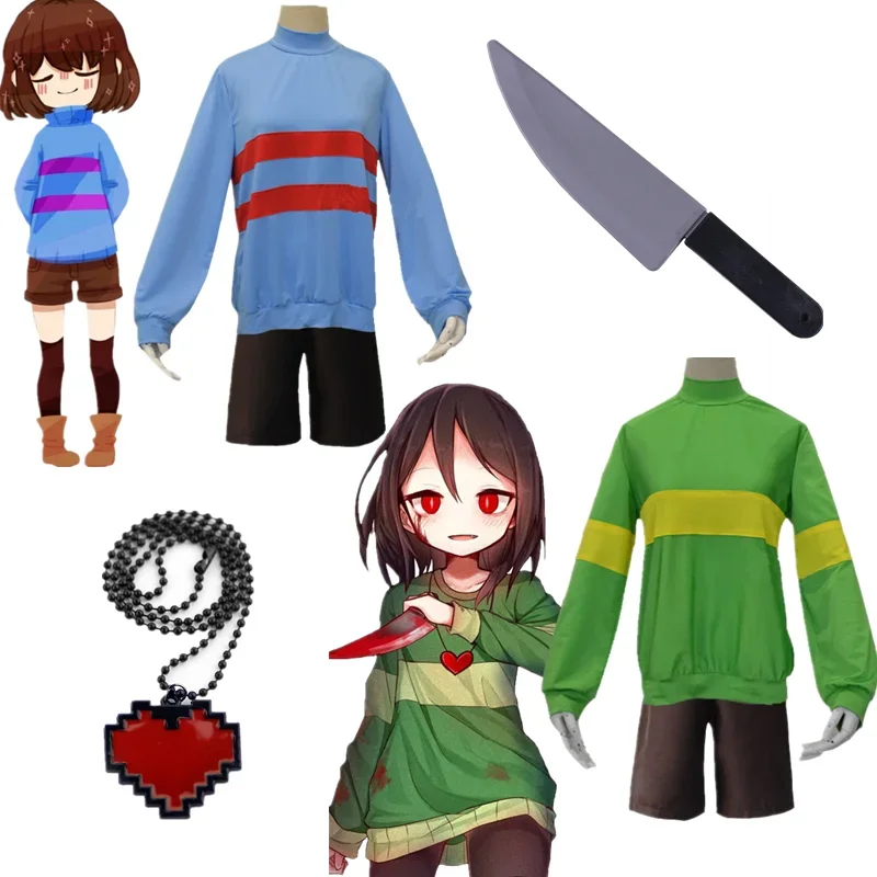 Game Undertale Chara Fouilleren Cosplay Kostuum Ketting Hoge Kraag Anime Sweatshirts Shorts Rekwisieten Halloween Mannen Vrouwen Volwassen Kleding