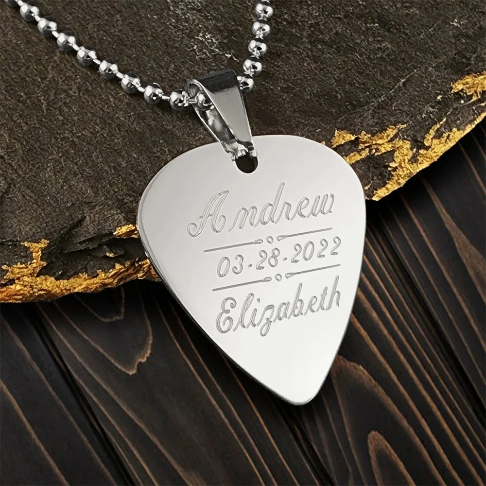 Personalized Guitar Pick Engraved for Free, Custom Made Stainless Steel Guitar Pick Pendant, Musician, Guitar Player, His & Her