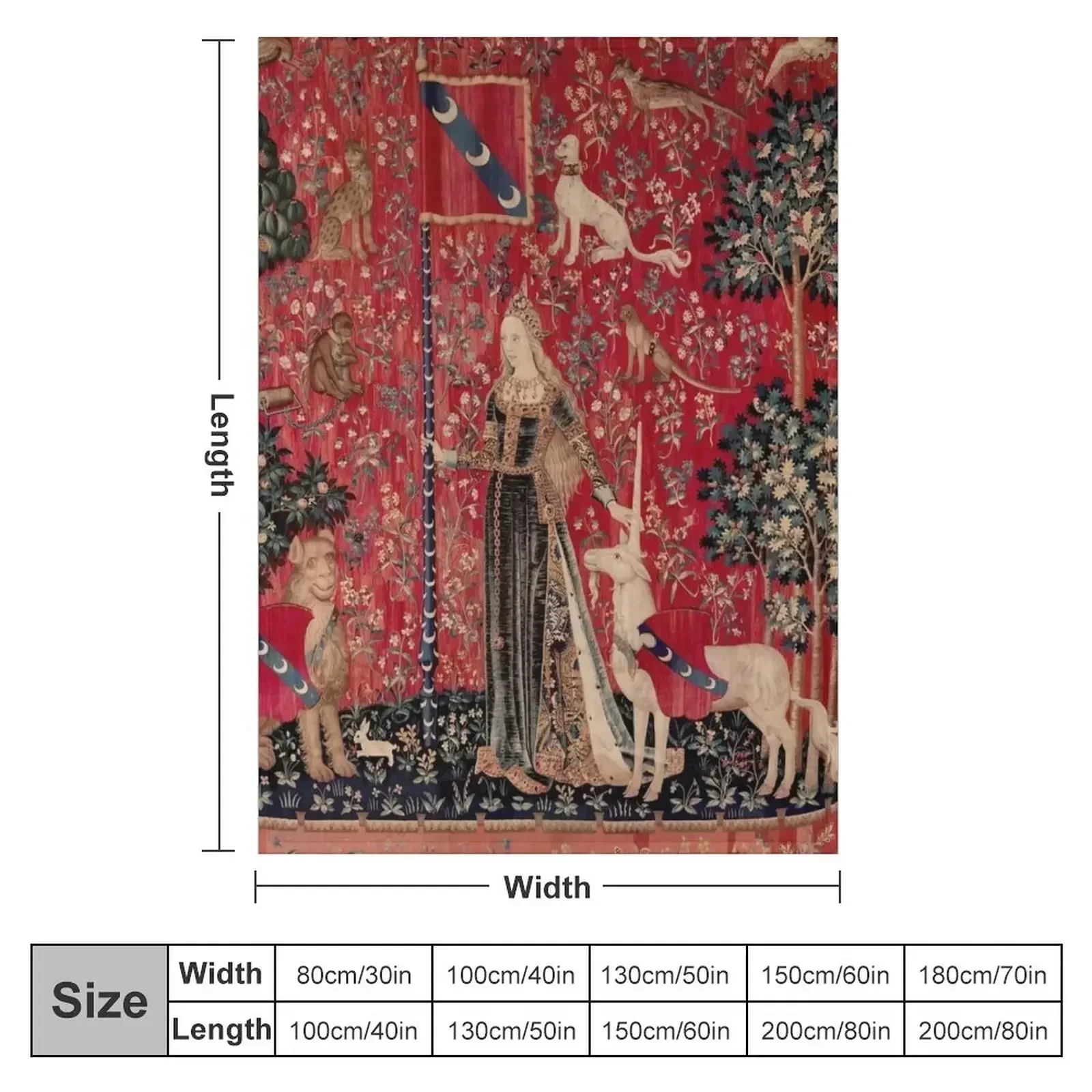 Lady and Unicorn Medieval Tapestry Five Senses - Touch Throw Blanket couch cozy soft plush fuzzy picnic outdoor blanket