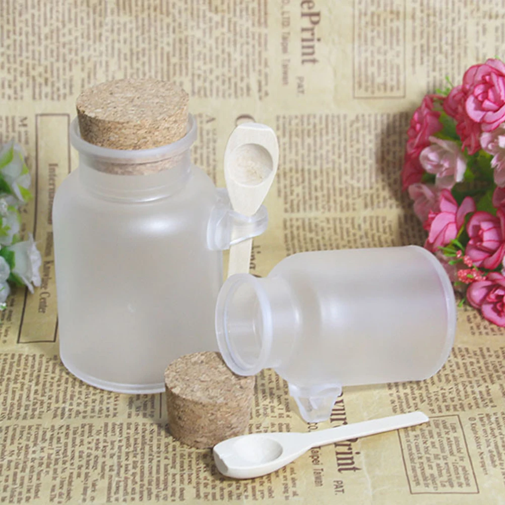 

3 pcs Abs Frosted Bath Salt Storage Bottle Subpackaging Container Diy Plastic Bottle With Cork Spoon 300G White