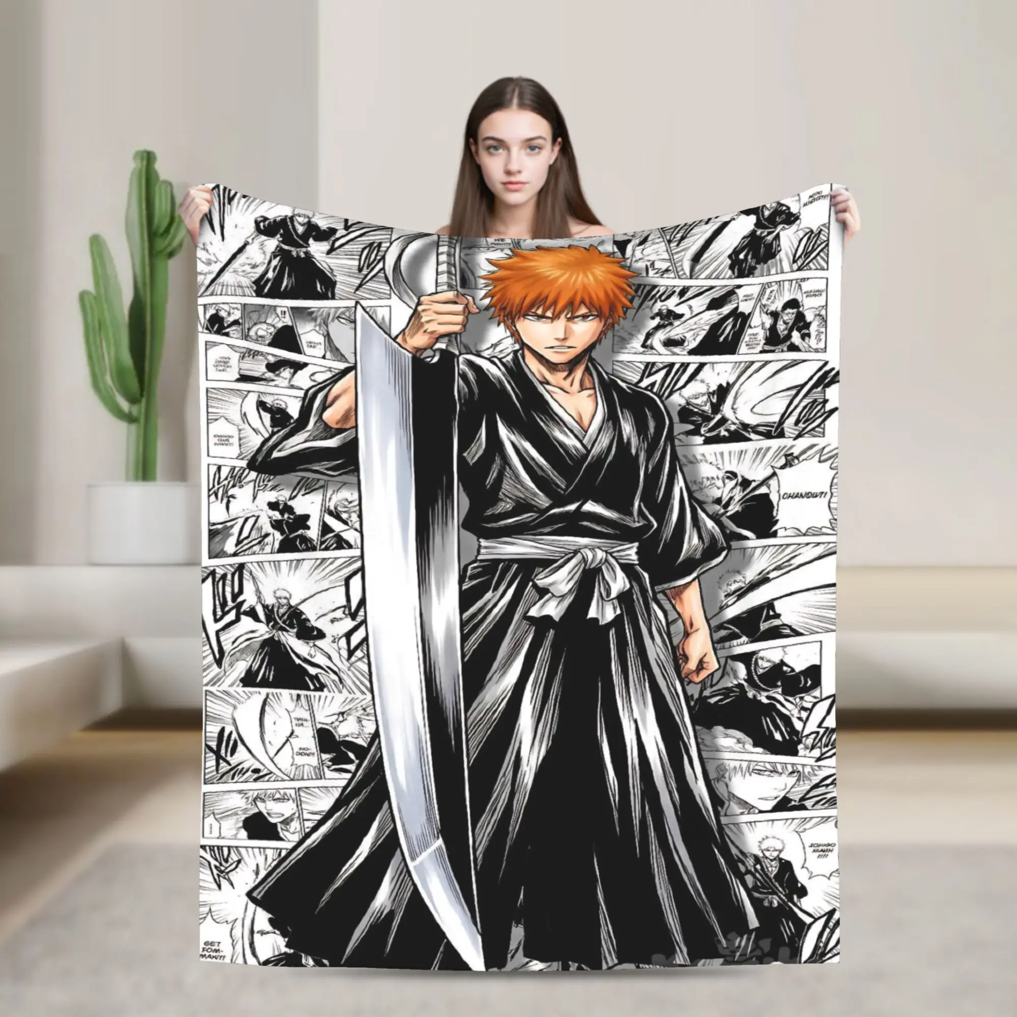 Kurosaki Ichigo Blanket Bleaches Anime  Plush Throw Blankets Bedding Couch Printed Soft Warm Bedspreads