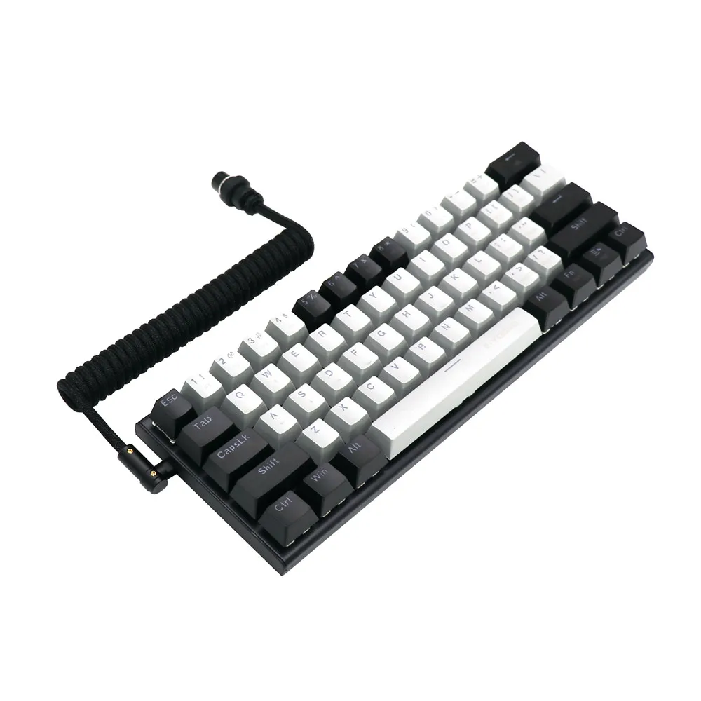 Angitu Premium DIY Custom USB to TYPE C Mechanical Keyboard Coiled Cable With 90degree Metal Type C Black White